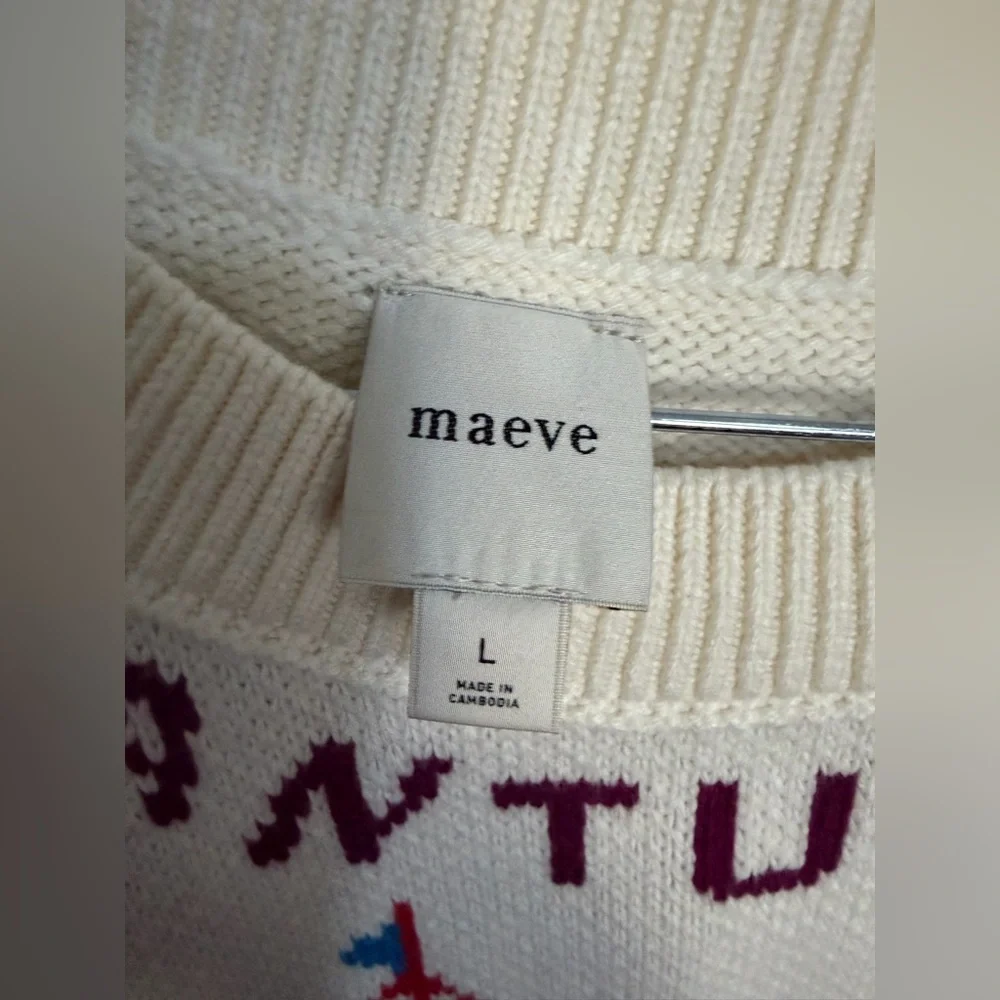 Anthropologie Maeve Nantucket Graphic Cable Knit Sweater - Cream & Red Sz L NWT - Picture 9 of 9